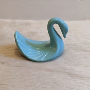 Vintage blue ceramic swan towel holder
